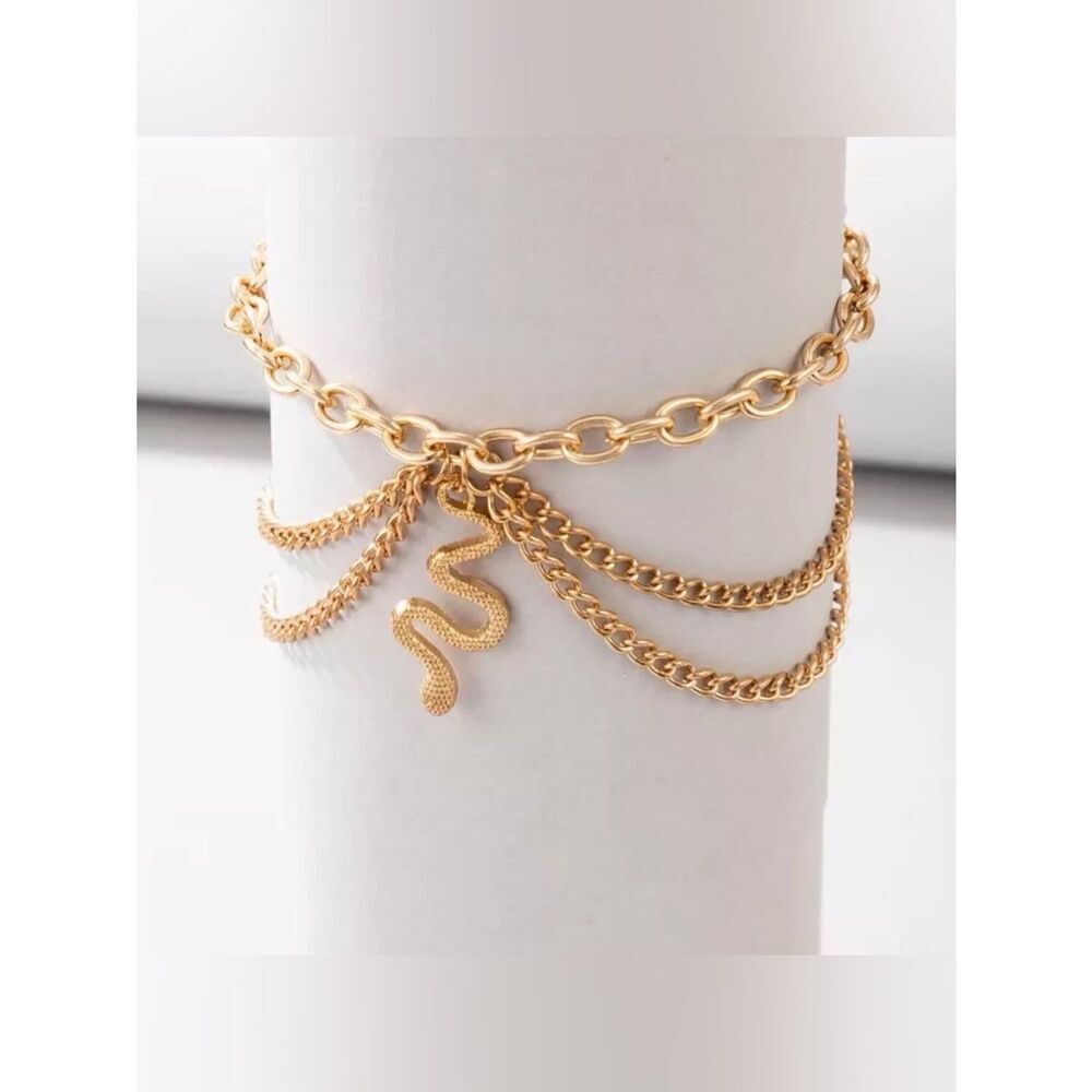 Gold Layered Snake Charm Anklet A1955 - Picture 3 of 4